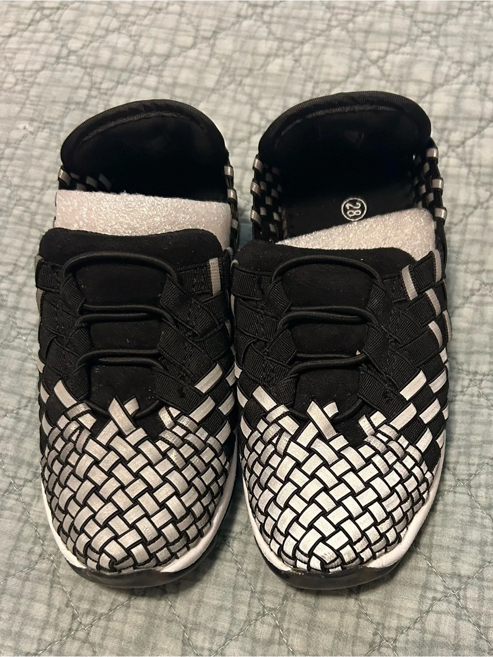 bernie mev. Kids Woven Slip-On Sneakers - Black & Silver Reflective